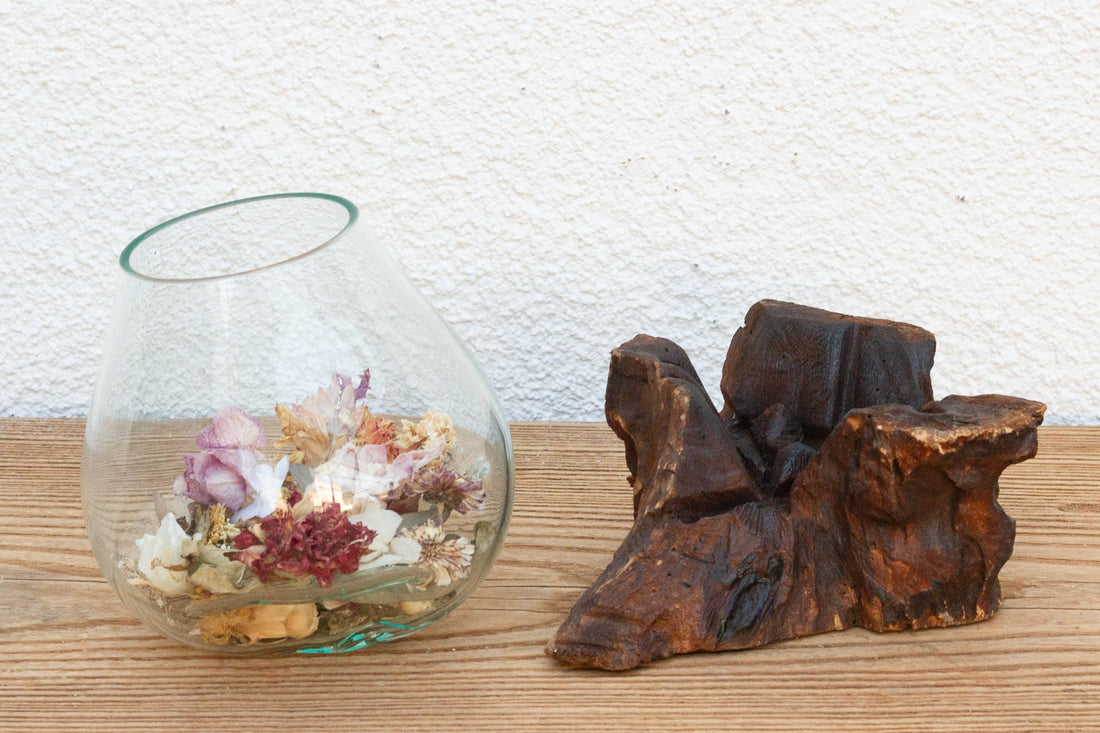 Natural Teak Mouth-Blown Glass Bowl