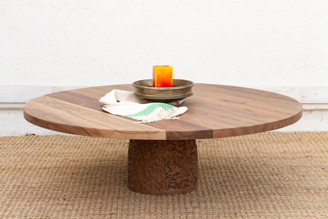 48" DM Round Sculptural Teak Coffee Table (Trade)