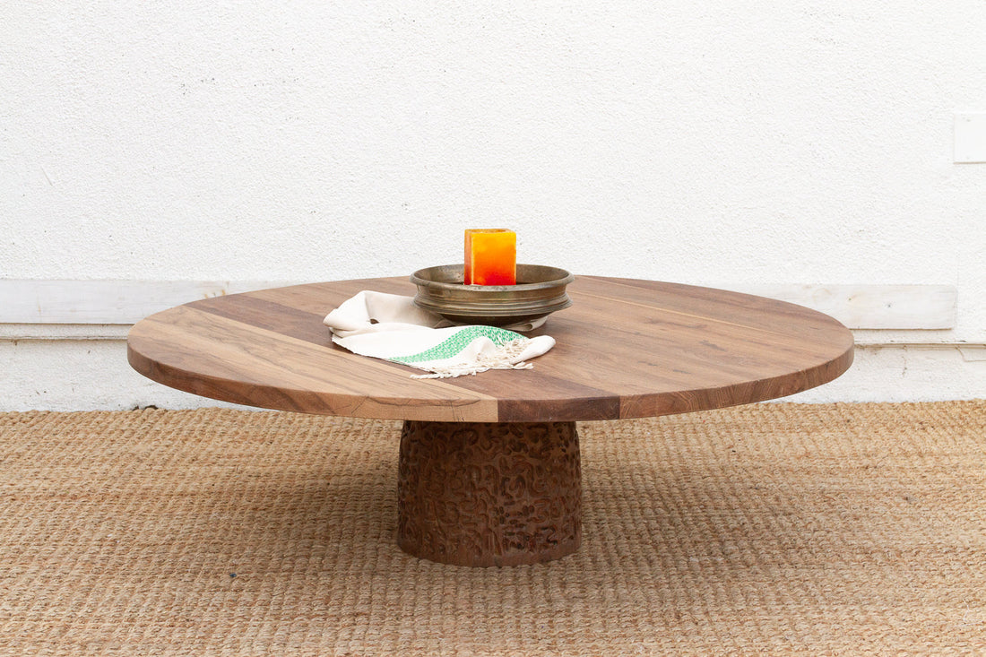48" DM Round Sculptural Teak Coffee Table