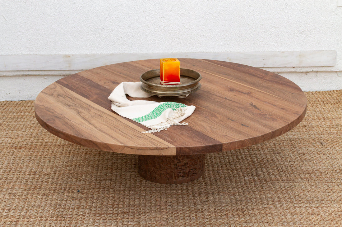 48" DM Round Sculptural Teak Coffee Table (Trade)