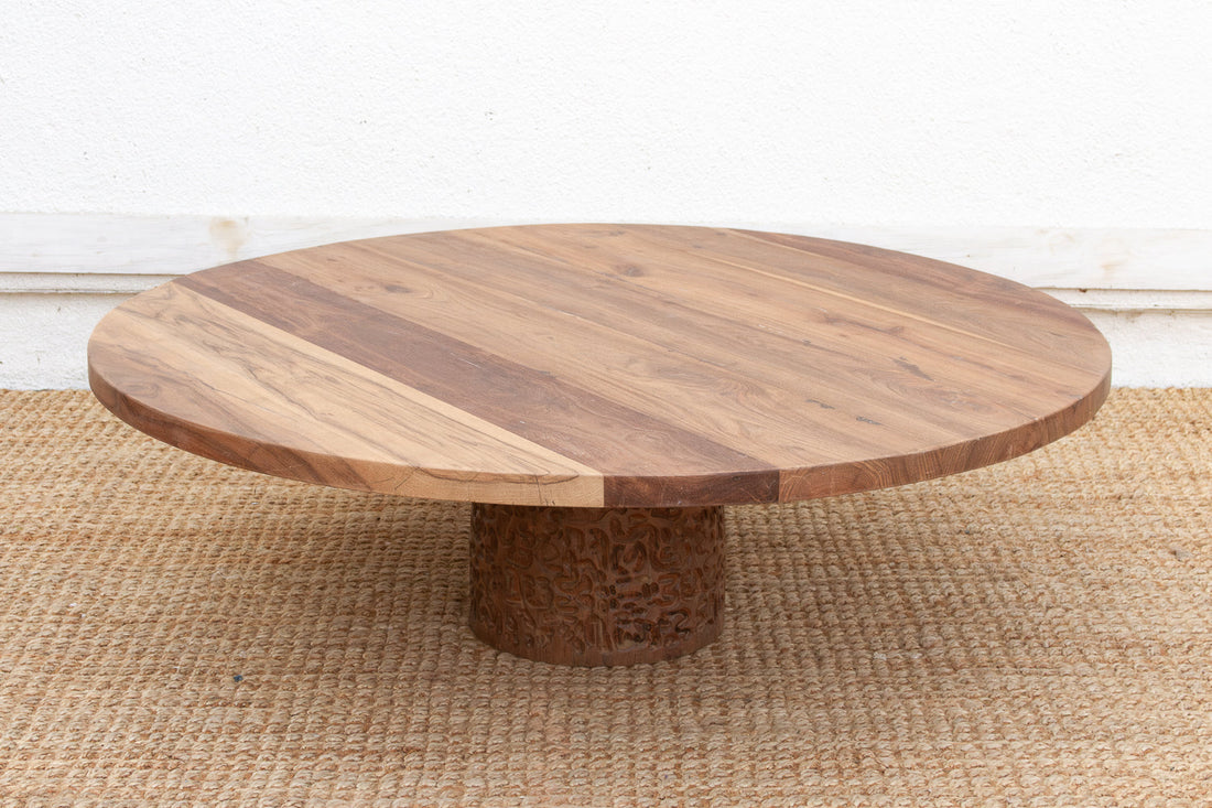 48" DM Round Sculptural Teak Coffee Table