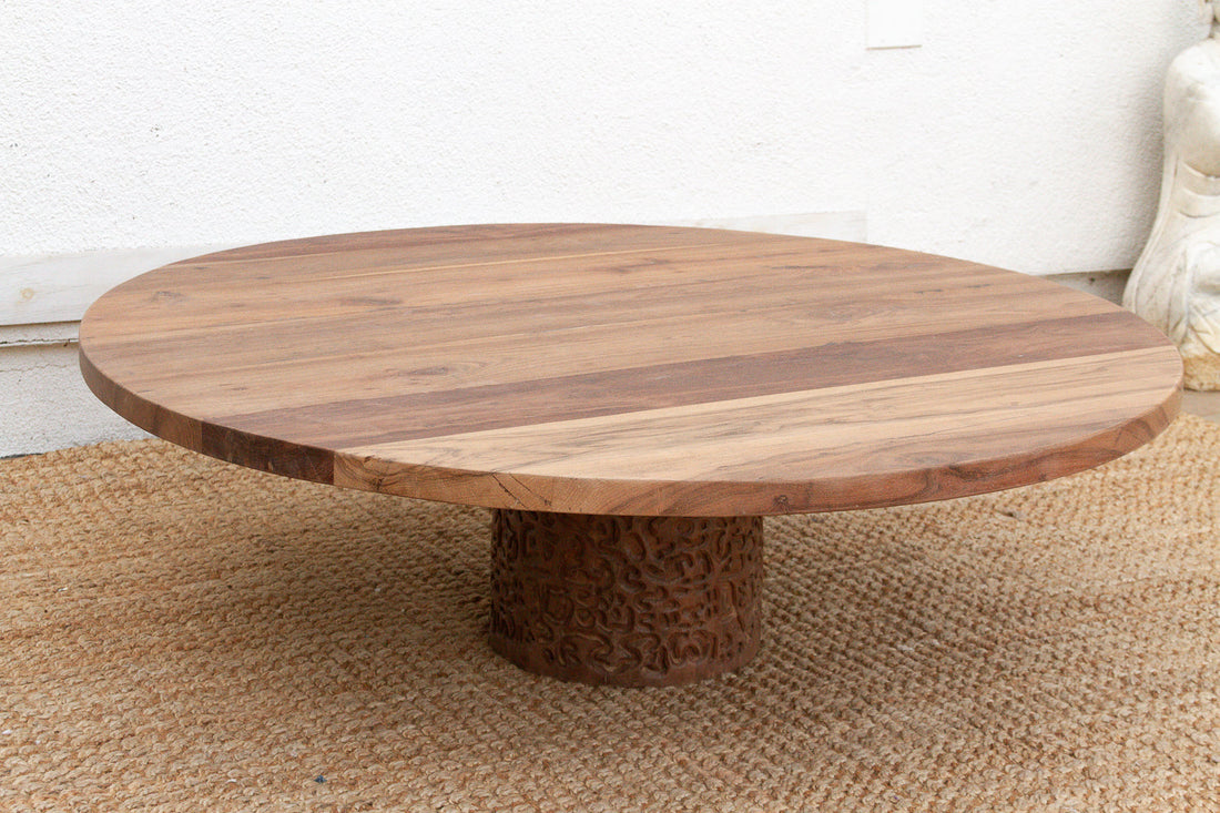 48" DM Round Sculptural Teak Coffee Table