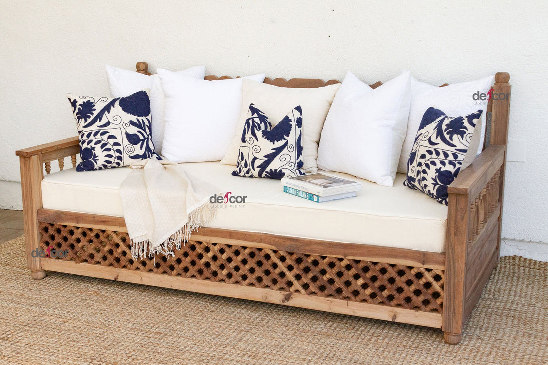 84" Long Reclaimed Moroccan Teak Mousharabi Daybed