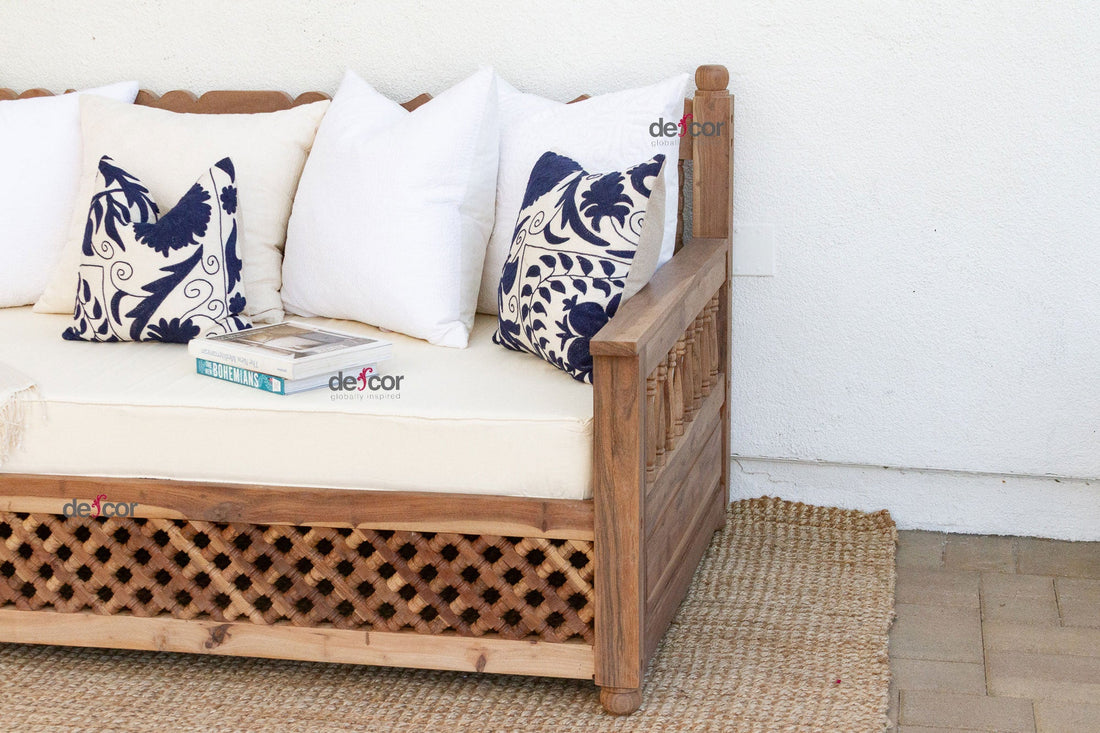 84" Long Reclaimed Moroccan Teak Mousharabi Daybed