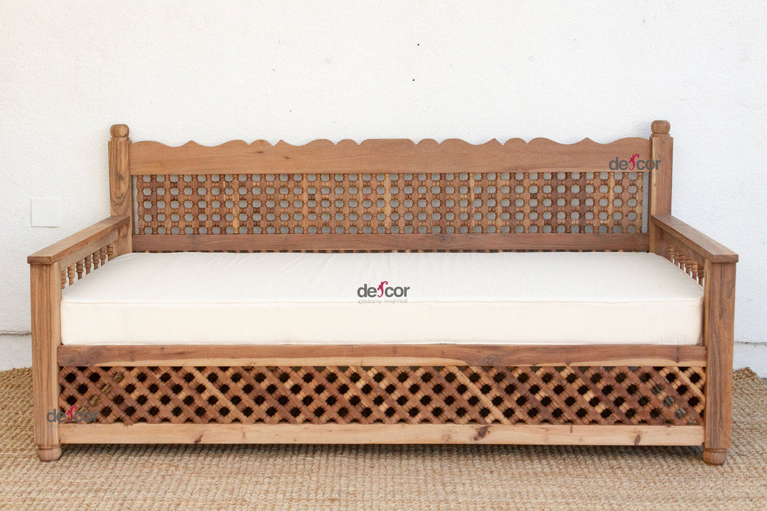 84" Long Reclaimed Moroccan Teak Mousharabi Daybed