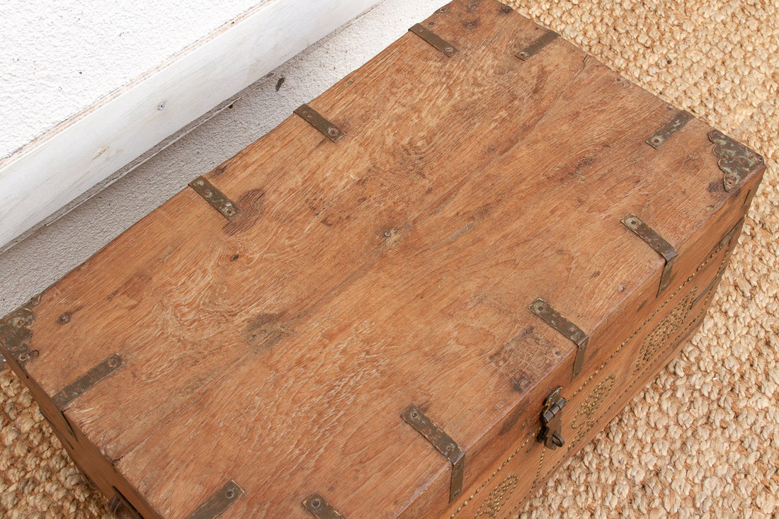 Antique Zanzibar Brass Bound Teak Chest (Trade)
