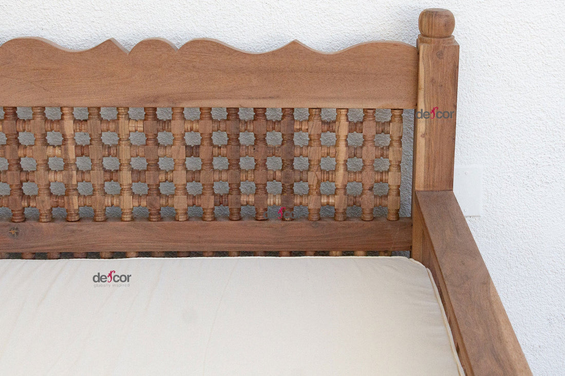 84" Long Reclaimed Moroccan Teak Mousharabi Daybed