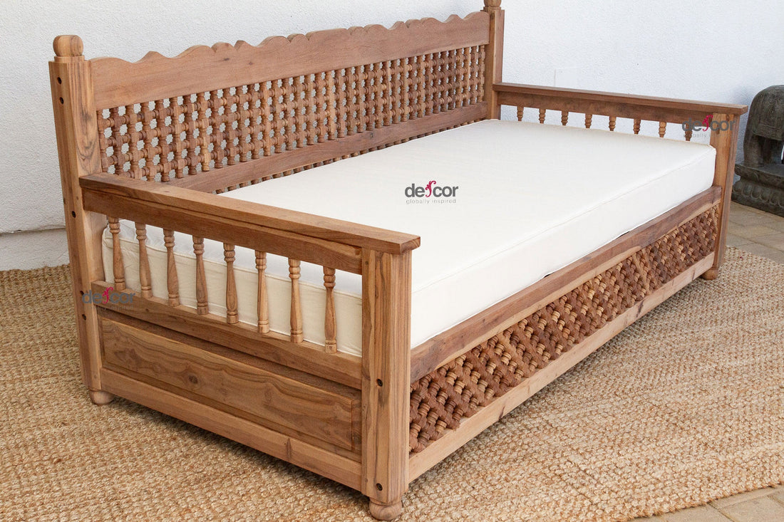 84" Long Reclaimed Moroccan Teak Mousharabi Daybed
