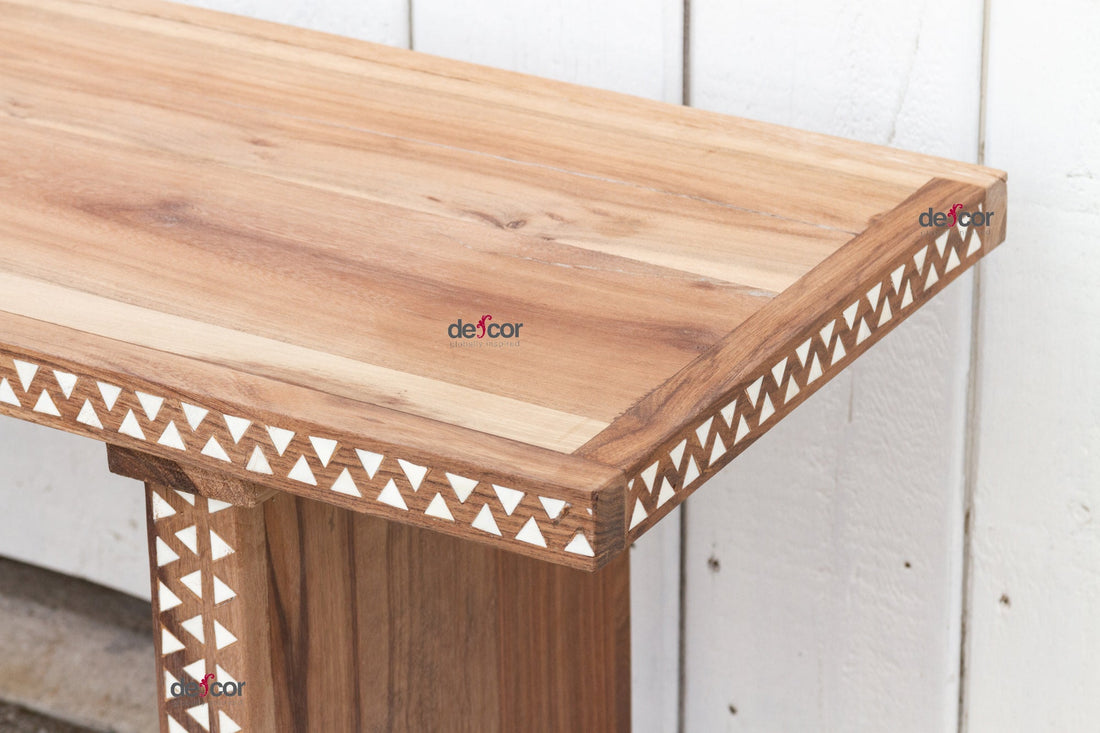 Reclaimed Teak Parson Mother of Pearl Inlay Bench