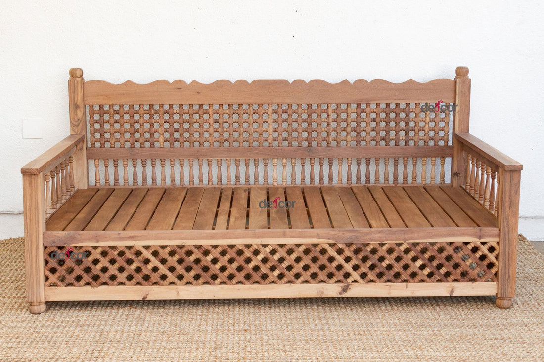 84" Long Reclaimed Moroccan Teak Mousharabi Daybed