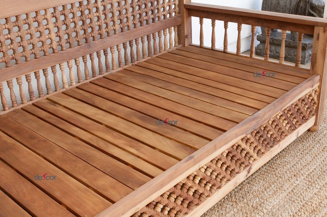 84" Long Reclaimed Moroccan Teak Mousharabi Daybed