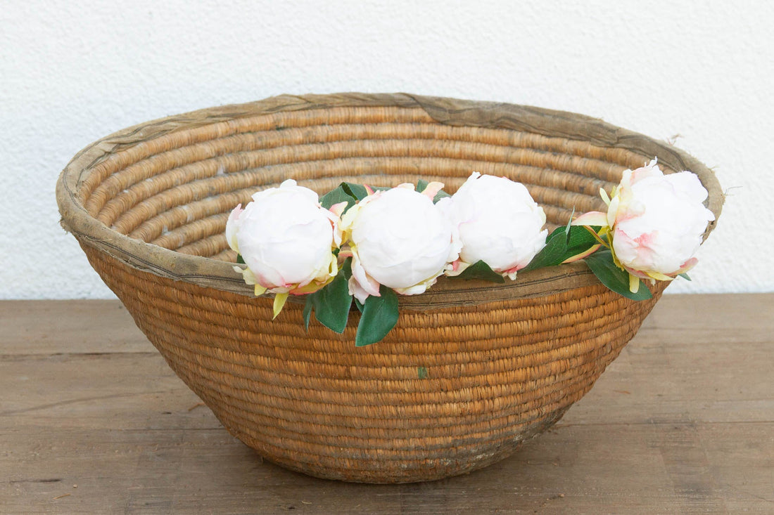 Antique Coiled Woven Harvest Basket