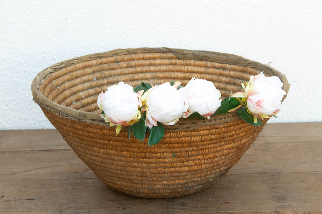 Antique Coiled Woven Harvest Basket