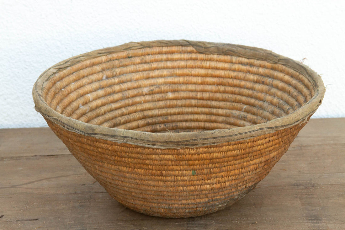 Antique Coiled Woven Harvest Basket