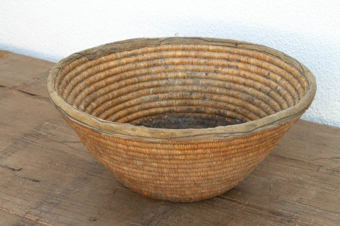 Antique Coiled Woven Harvest Basket