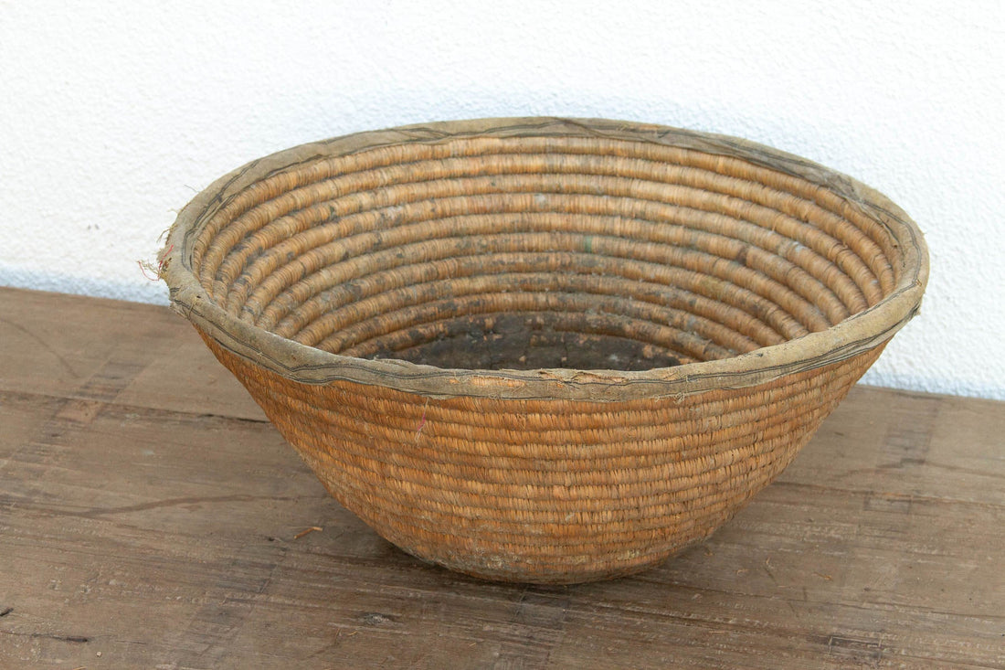 Antique Coiled Woven Harvest Basket
