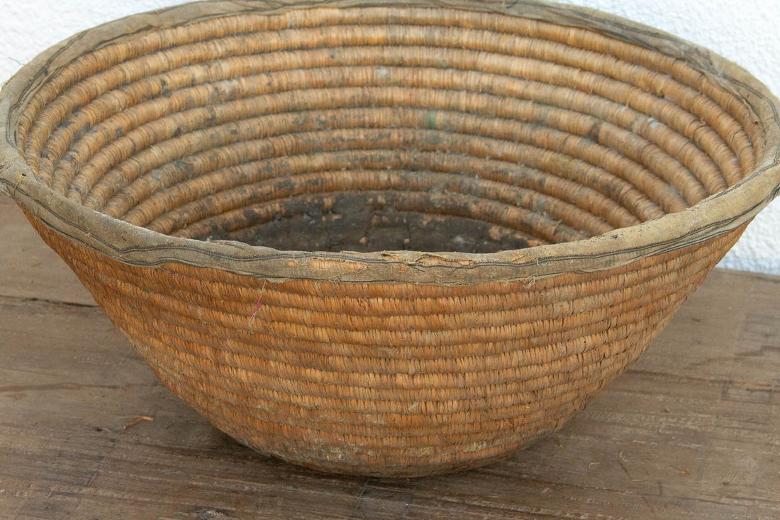 Antique Coiled Woven Harvest Basket
