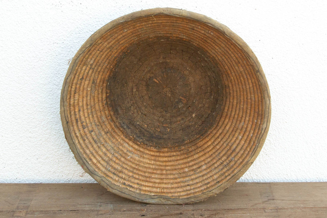 Antique Coiled Woven Harvest Basket
