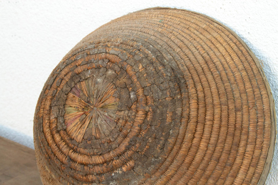 Antique Coiled Woven Harvest Basket