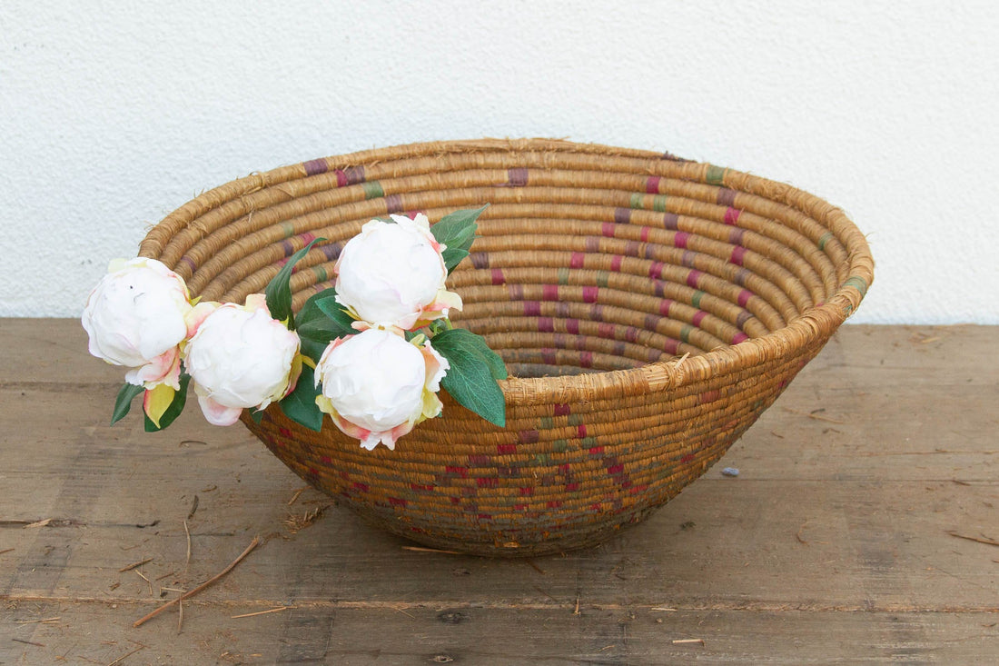 Vintage Woven Basket with Geometric Pattern