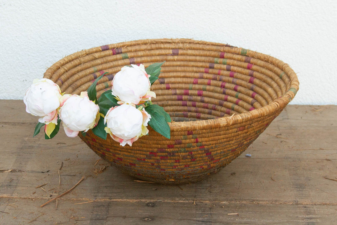 Vintage Woven Basket with Geometric Pattern