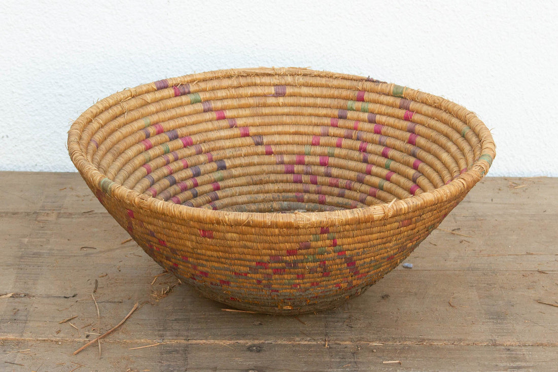 Vintage Woven Basket with Geometric Pattern (Trade)