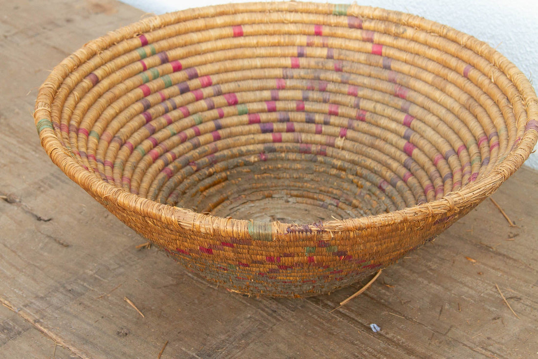 Vintage Woven Basket with Geometric Pattern