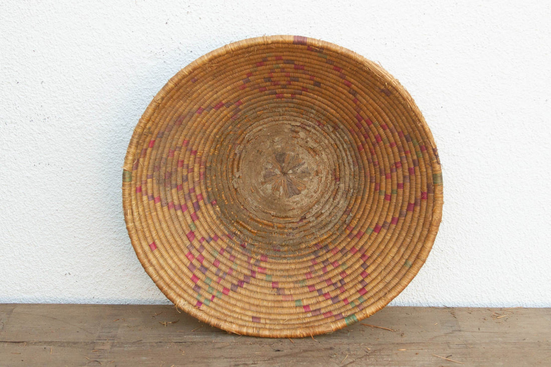 Vintage Woven Basket with Geometric Pattern (Trade)