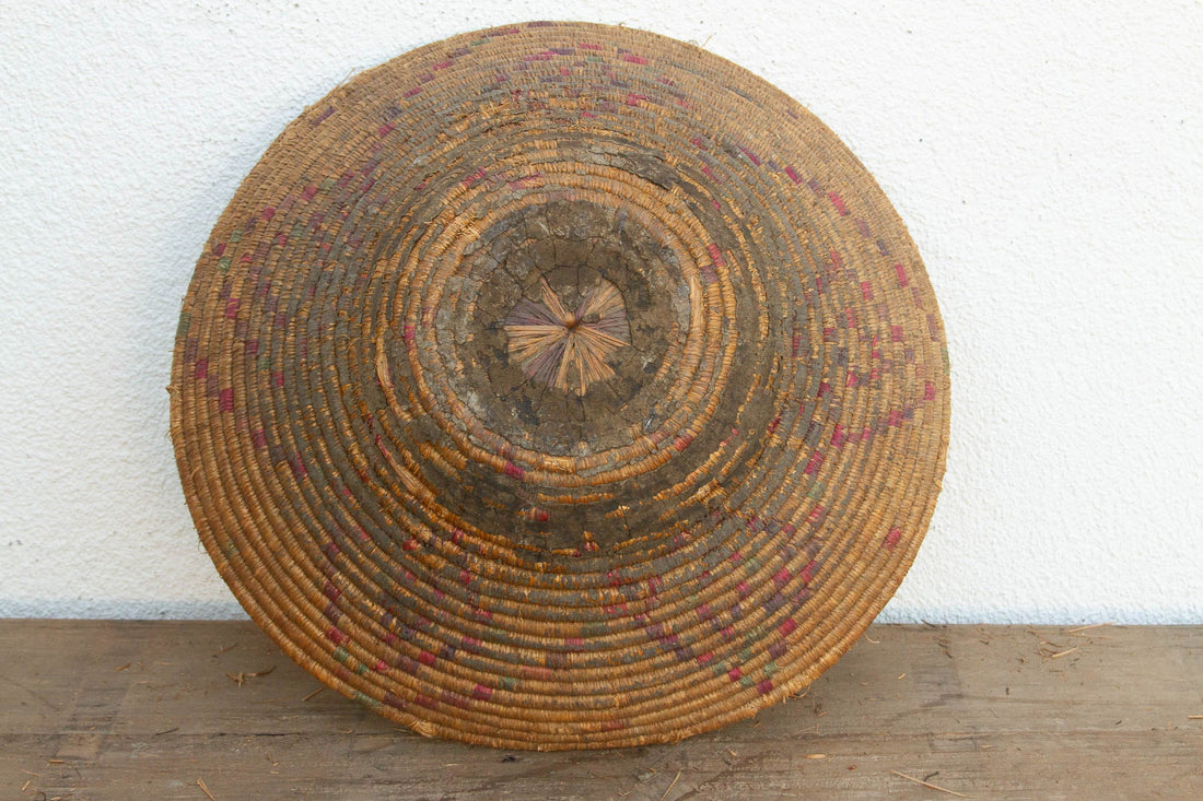 Vintage Woven Basket with Geometric Pattern