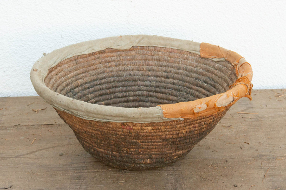 18" Dm Harvest Basket with Textile Rim & Mud Base
