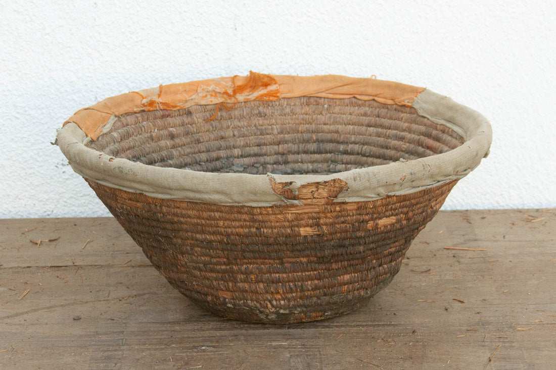 18" Dm Harvest Basket with Textile Rim & Mud Base