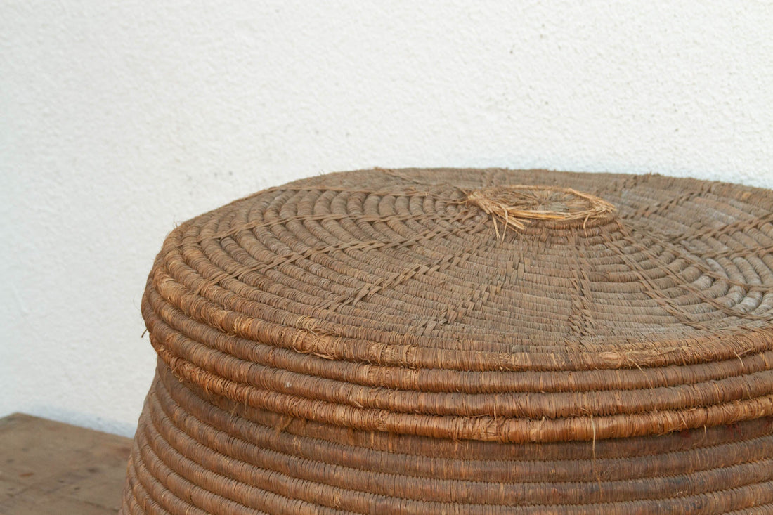 Earth Tone Antique Storage Basket with Lid
