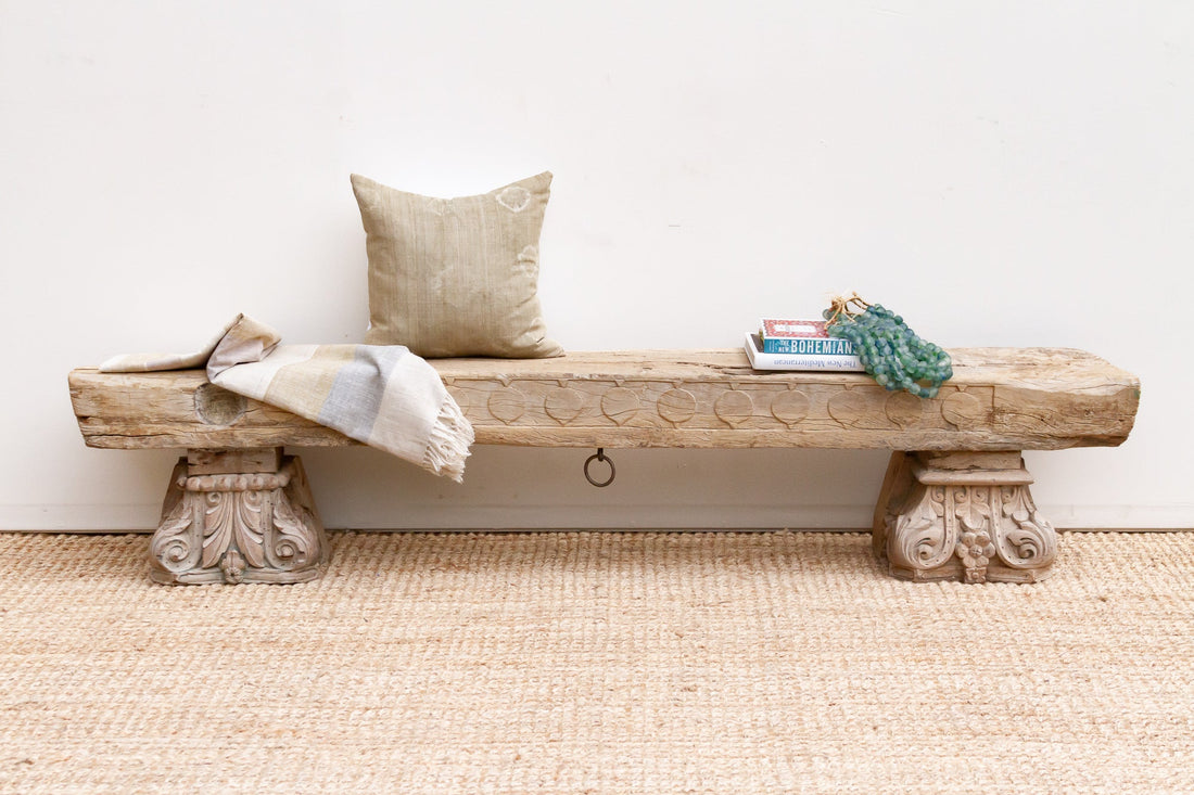Ancient Sun-Bleached Teak Beam Bench