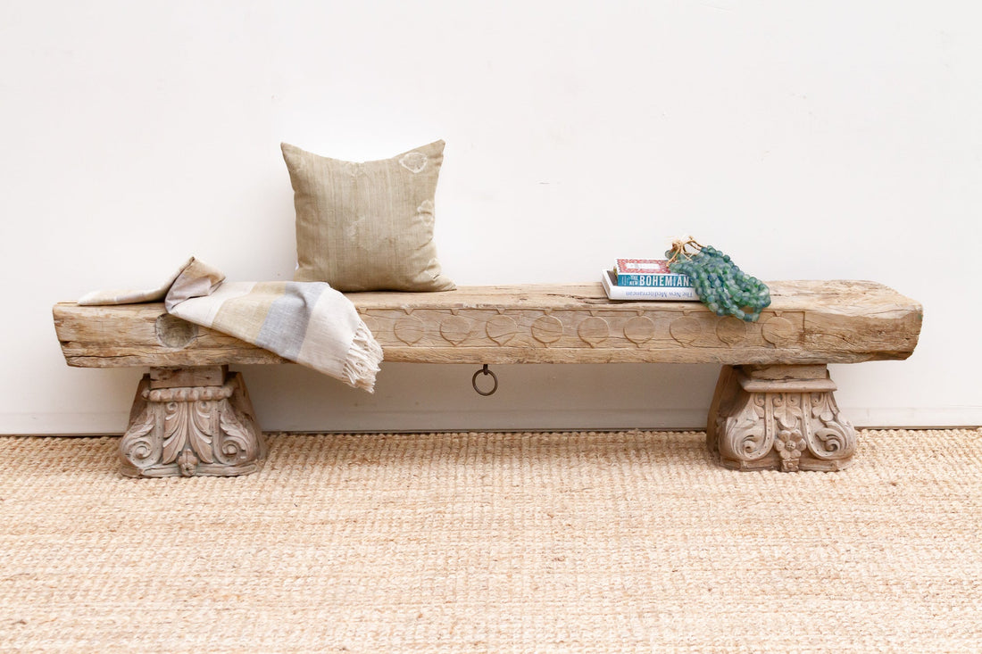 Ancient Sun-Bleached Teak Beam Bench