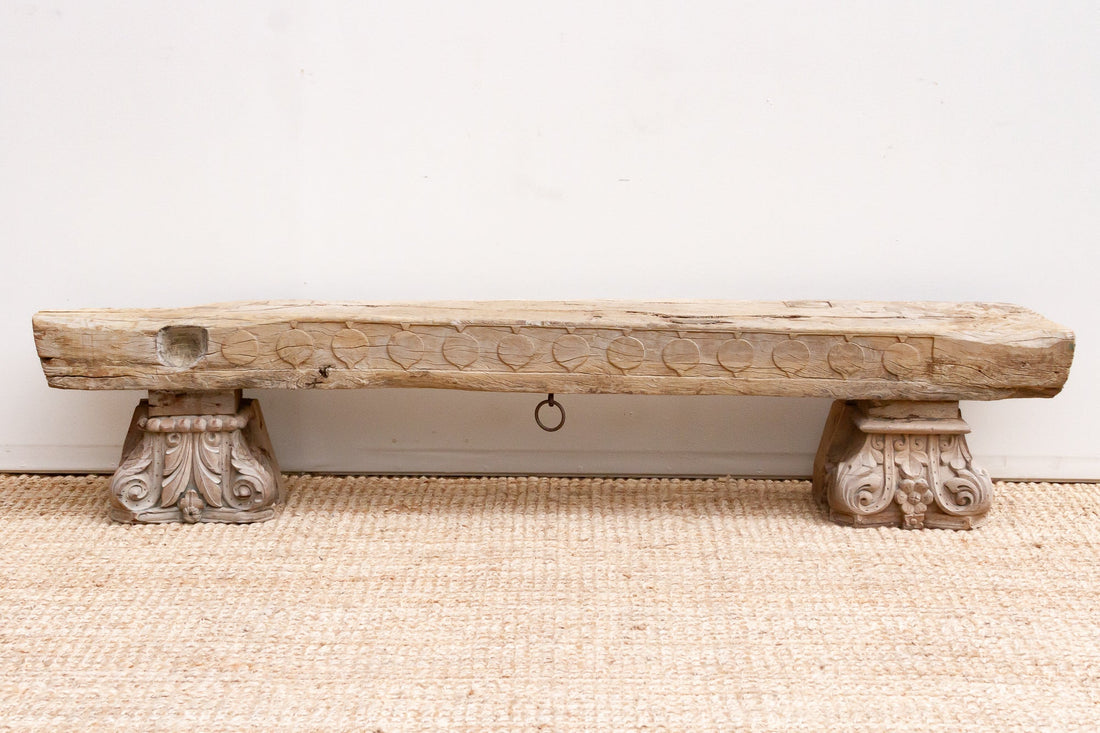 Ancient Sun-Bleached Teak Beam Bench