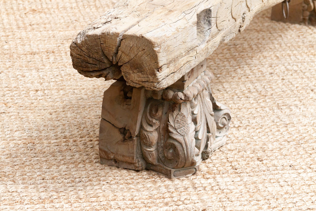 Ancient Sun-Bleached Teak Beam Bench