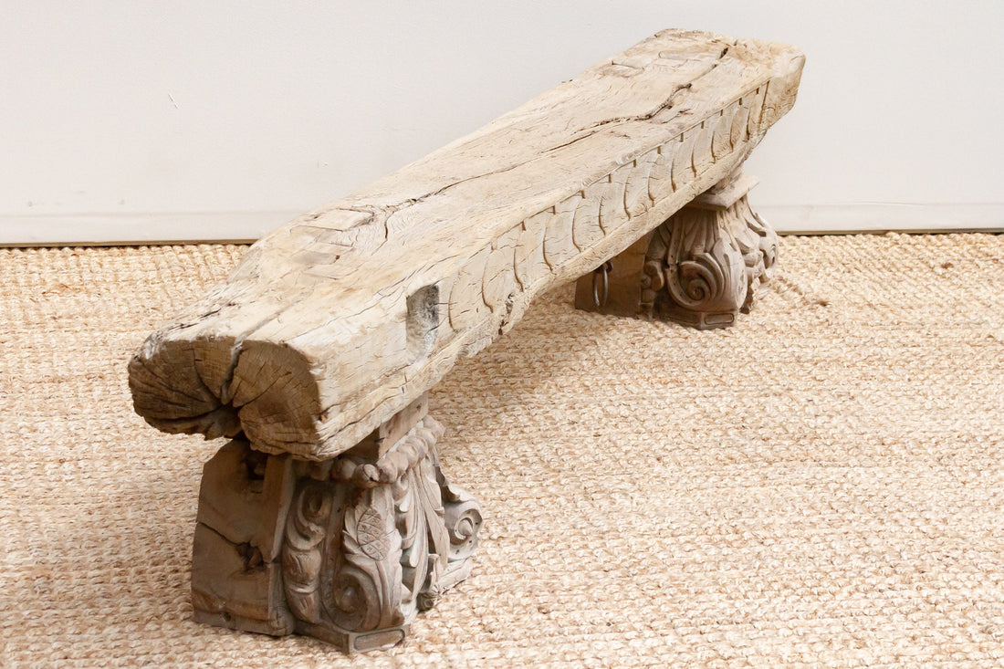 Ancient Sun-Bleached Teak Beam Bench