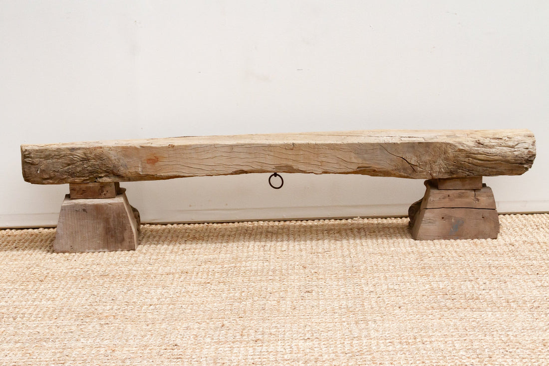 Ancient Sun-Bleached Teak Beam Bench