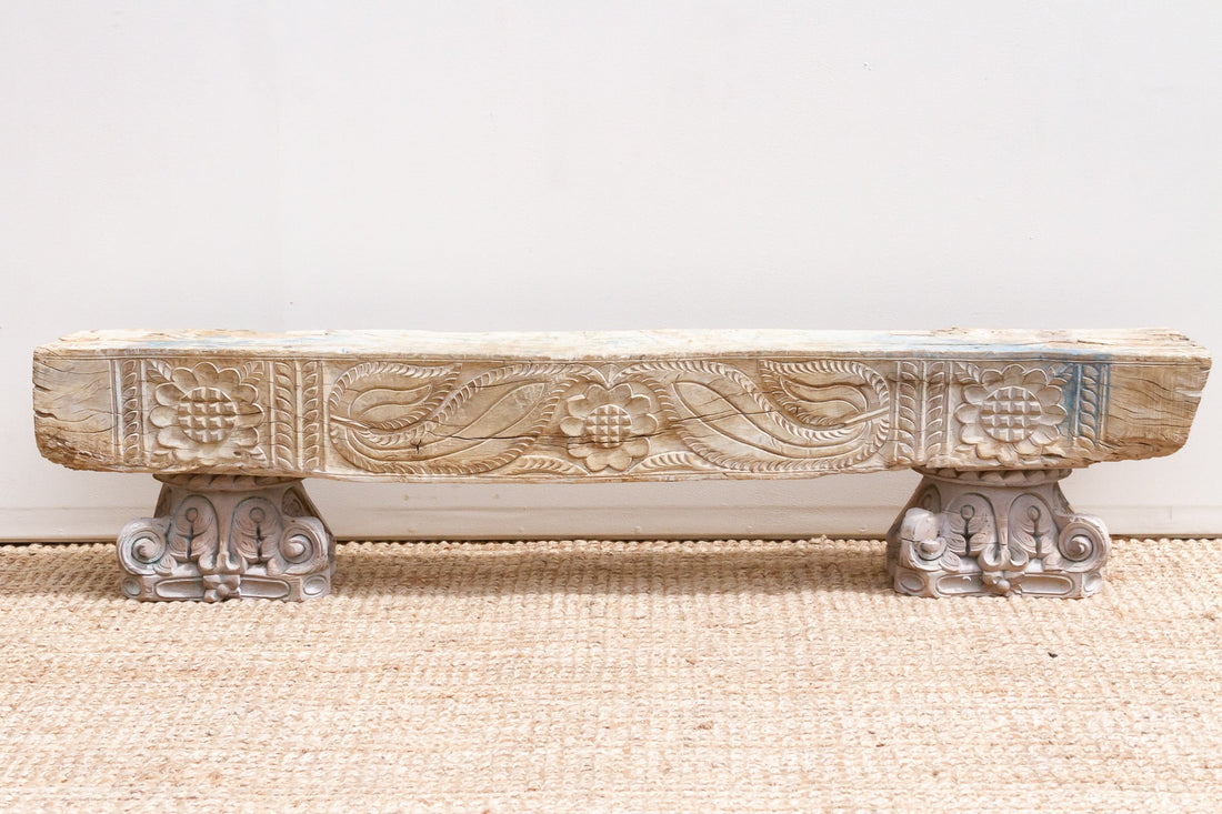 75" Long Statement Floral Teak Beam Bench