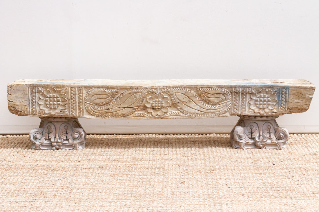 75" Long Statement Floral Teak Beam Bench