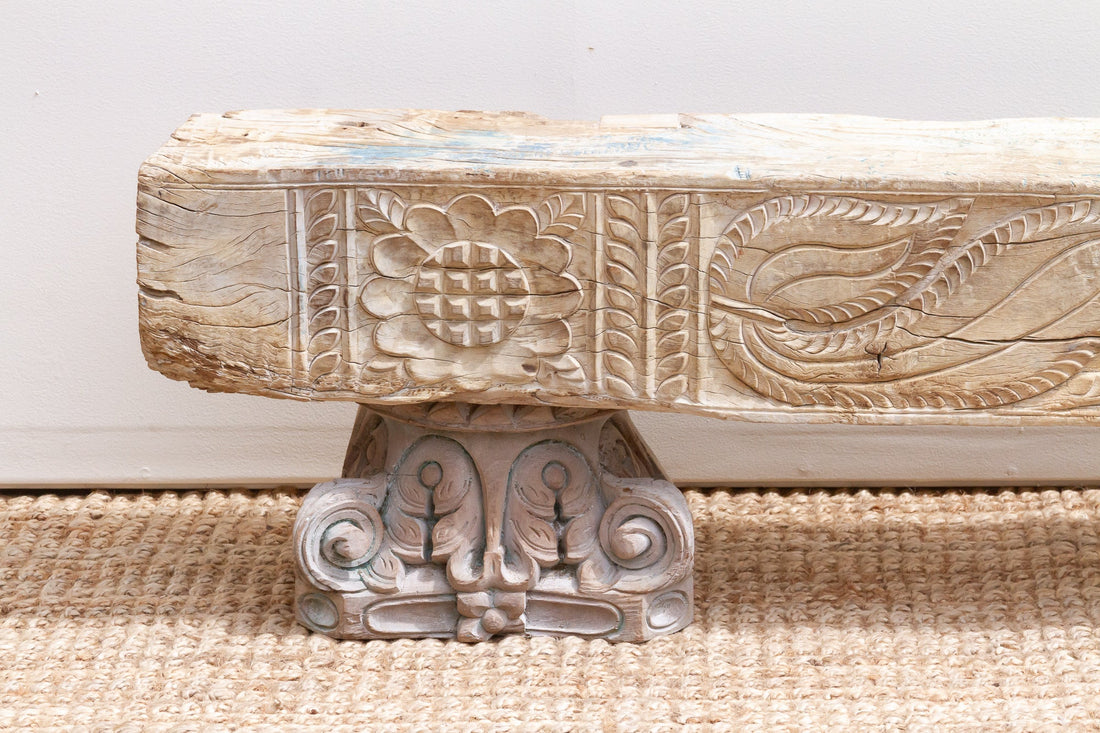75" Long Statement Floral Teak Beam Bench