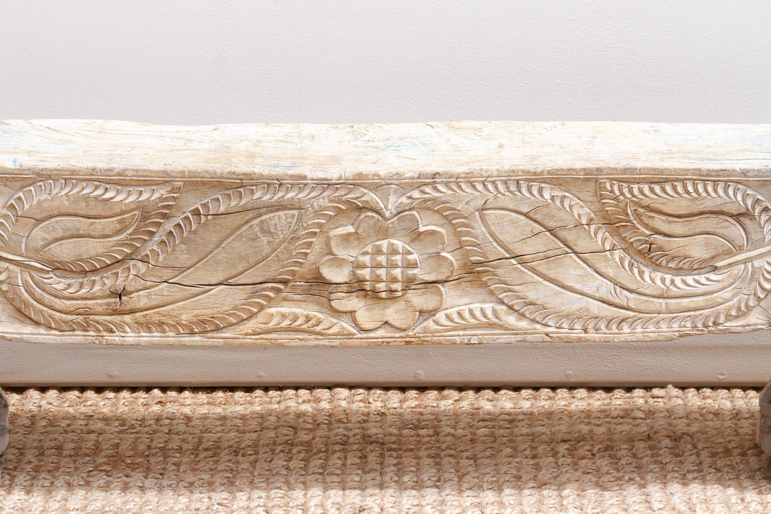 75" Long Statement Floral Teak Beam Bench