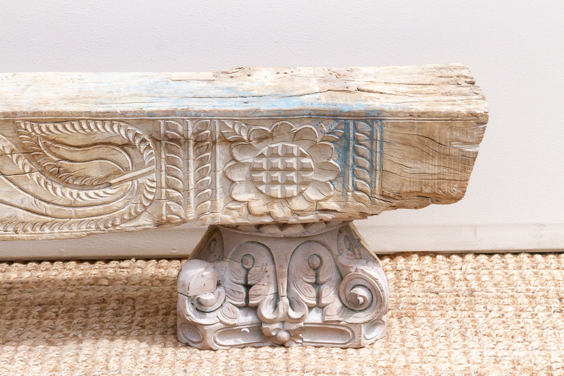 75" Long Statement Floral Teak Beam Bench