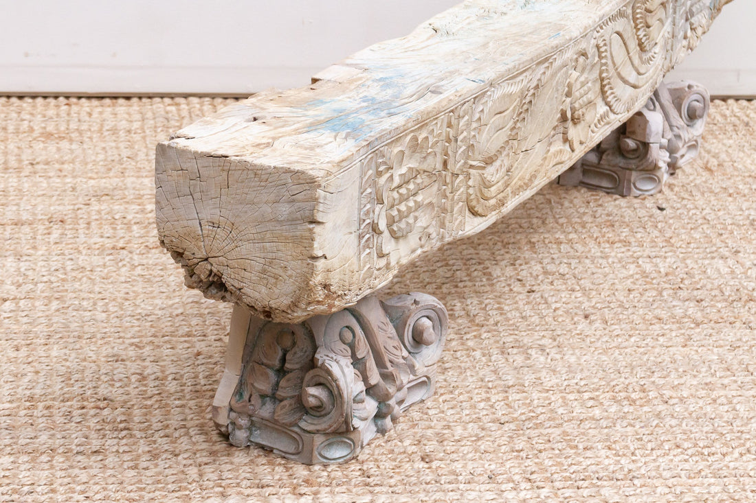 75" Long Statement Floral Teak Beam Bench