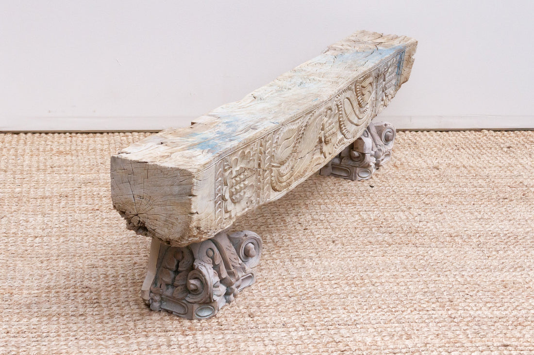 75" Long Statement Floral Teak Beam Bench