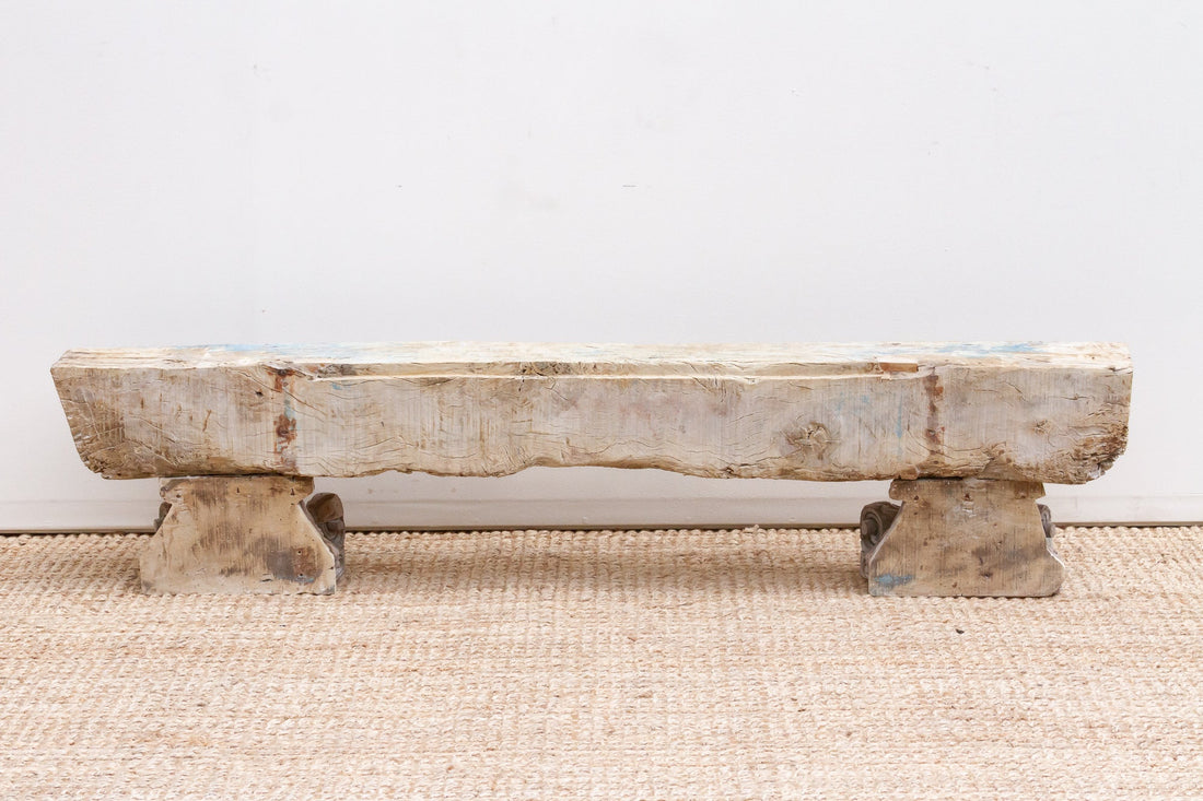 75" Long Statement Floral Teak Beam Bench