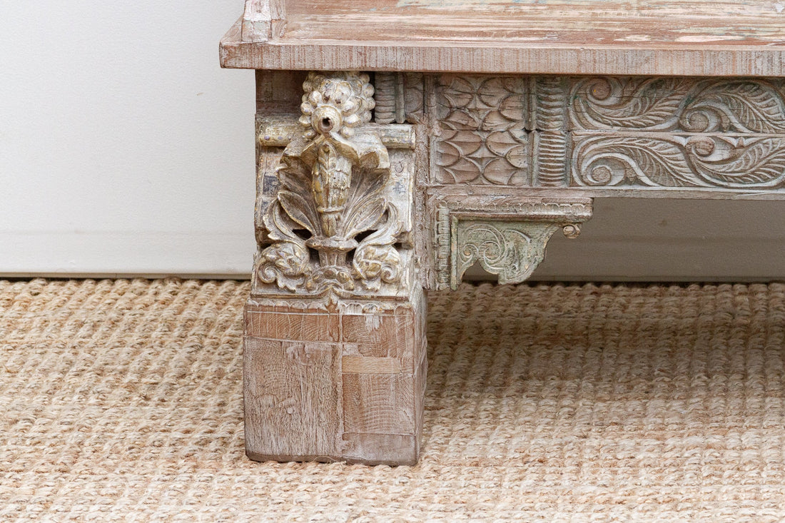 Exquiste Hand-Carved Teak Tribal Settee Bench