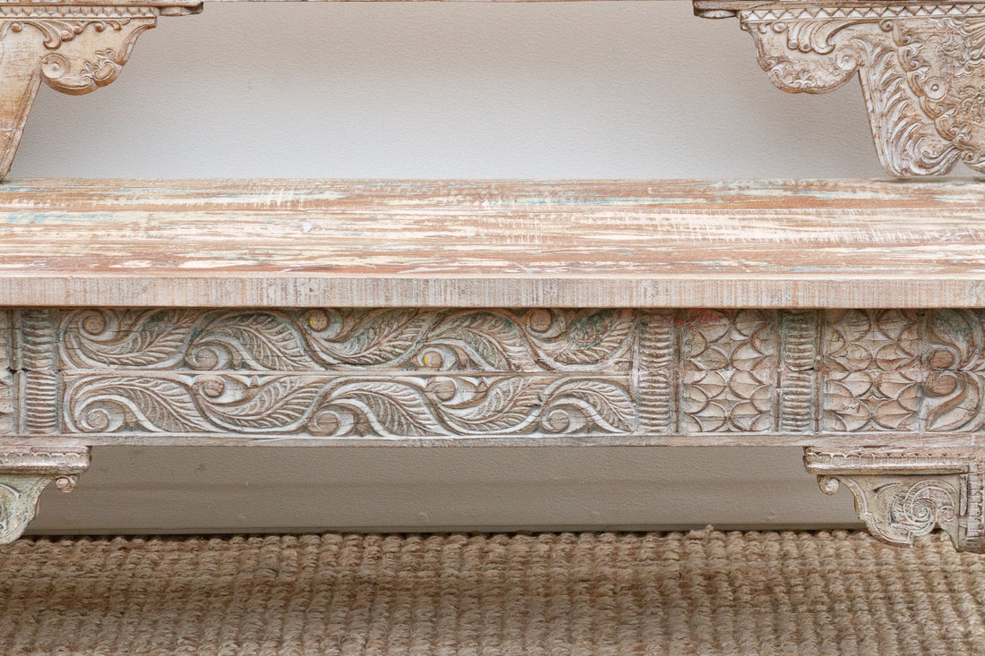 Exquiste Hand-Carved Teak Tribal Settee Bench