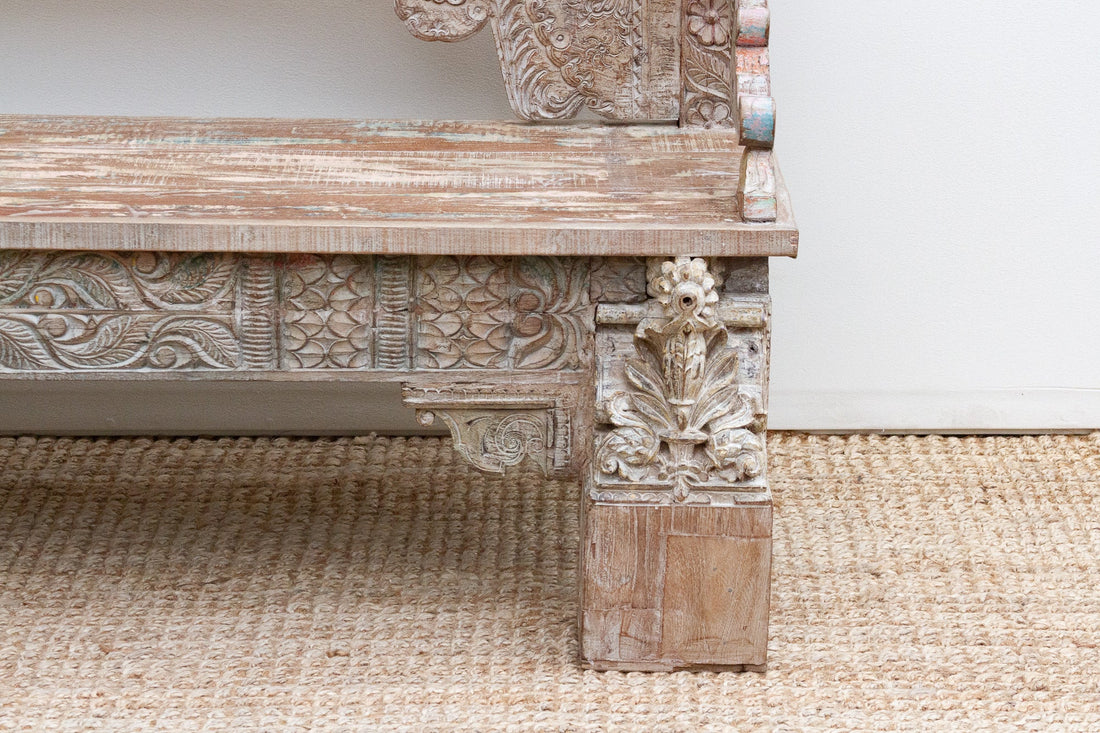 Exquiste Hand-Carved Teak Tribal Settee Bench