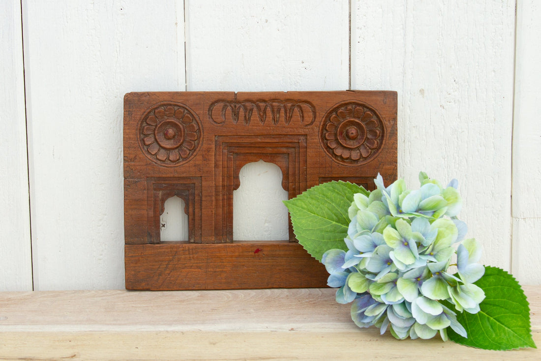 Teak Triple Arched Carved Niche